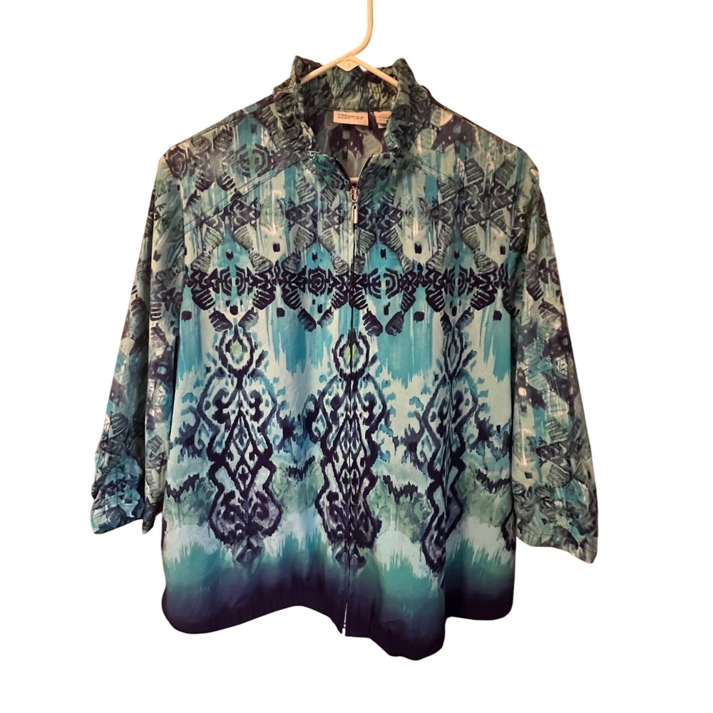 Zenergy by Chico's Ikat Print Full Zip Front Jacket Women's Size 3 (XL) Blue